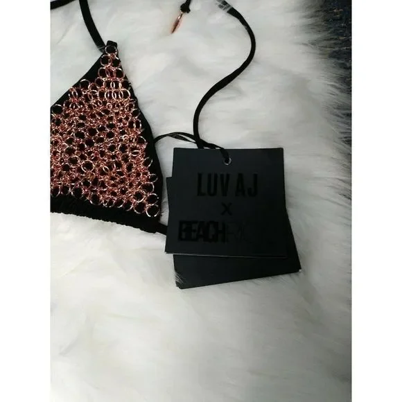 NWT LUV AJ BR Copper Chain Link Bikini Top M - Picture 4 of 7